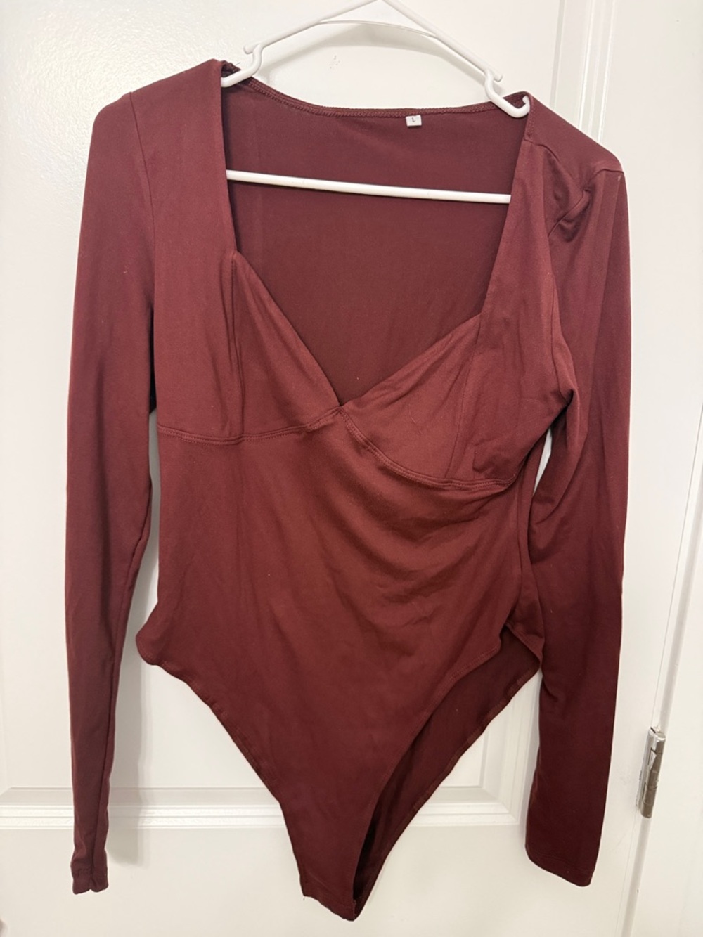 Long Sleeve Deep V Bodysuit (Burgundy)